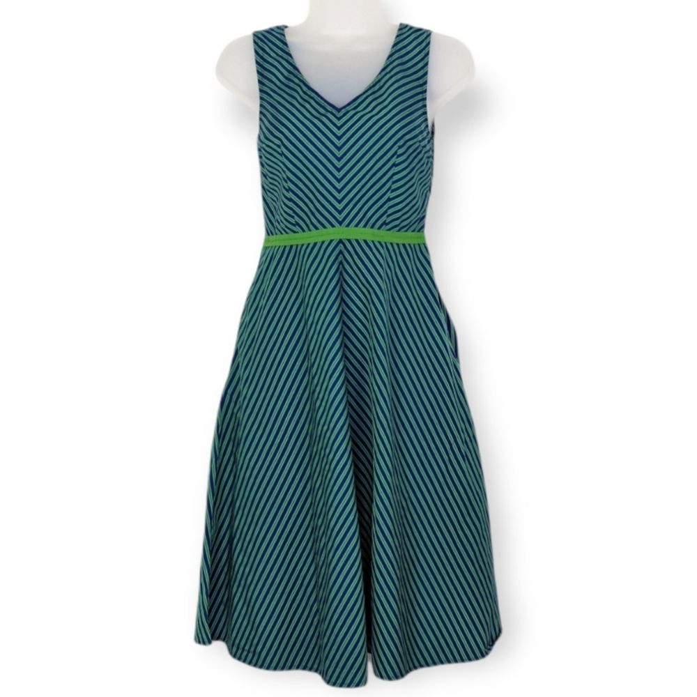 eShakti Chevron Stripe Stretch A-line Knee-Length Dress Sz XS